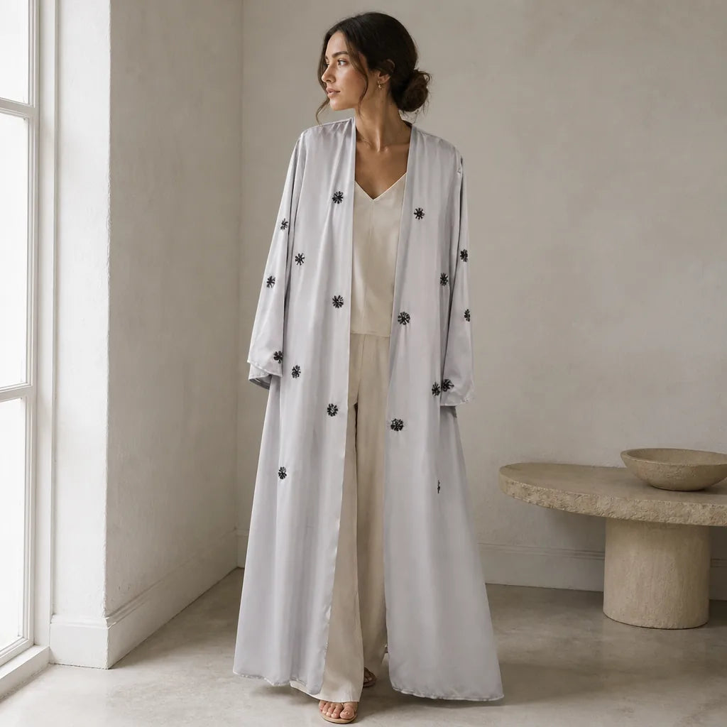 Abaya Kimono Perlée Grise