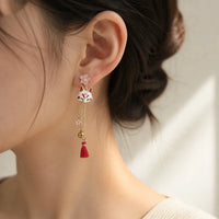 Boucles d'oreille japonaises renard et éventail