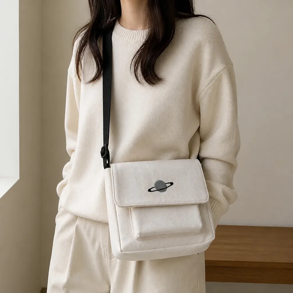 Sac bandoulière carré motif planète