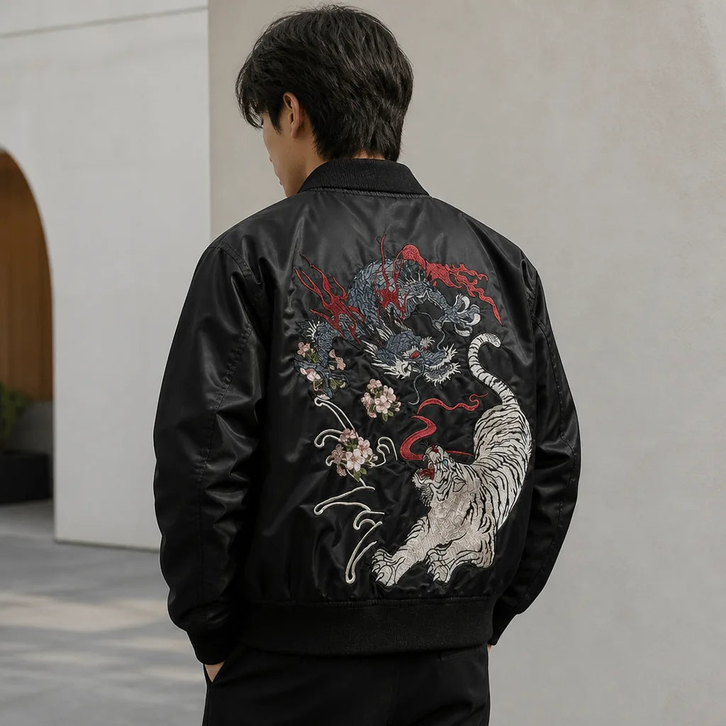 Blouson sukajan japonais dragon et tigre