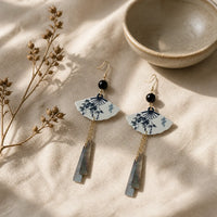Boucles d'oreilles pendantes éventail bambou
