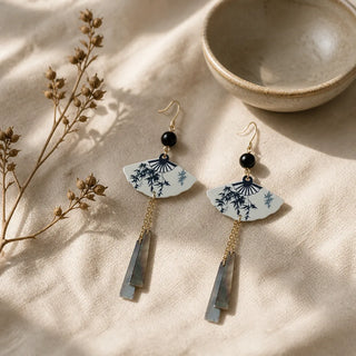 Boucles d'oreilles pendantes éventail bambou