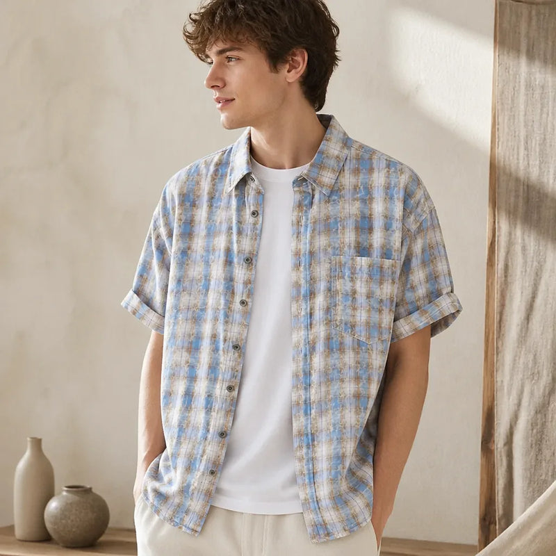 Chemise estivale homme carreaux délavés