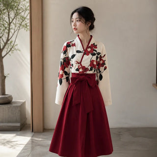 Ensemble Kimono Jupe Plissée Fleurie