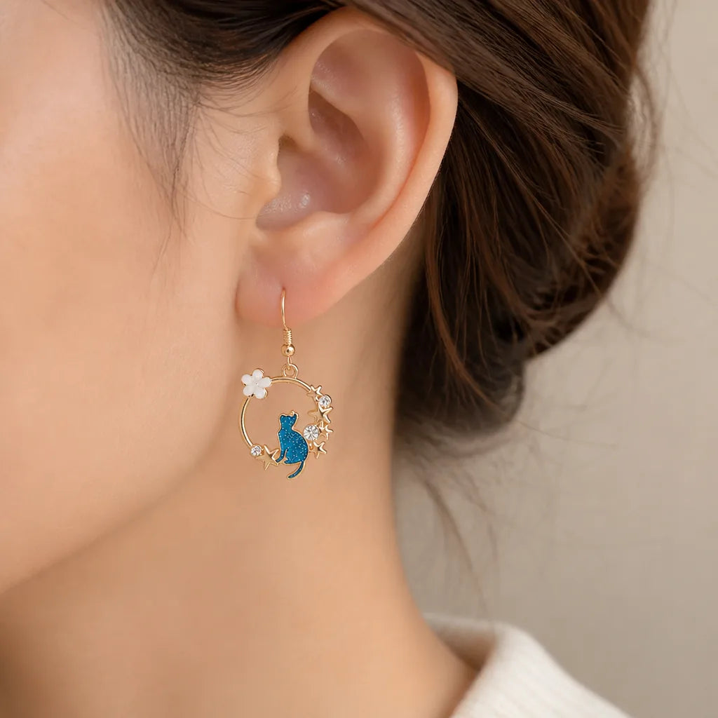 Boucles d'oreilles chat étoilé