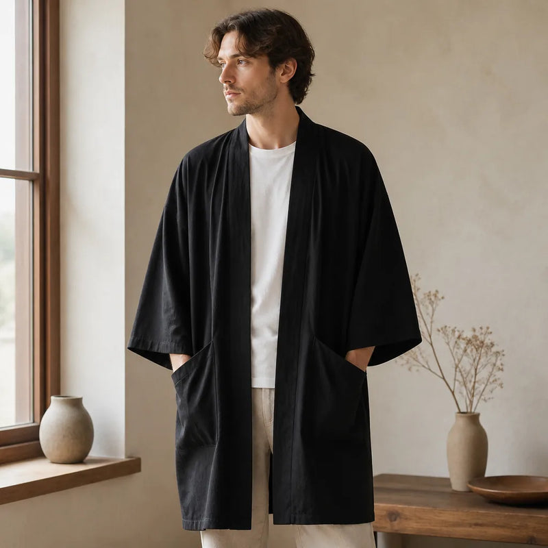 Veste kimono japonais homme noire