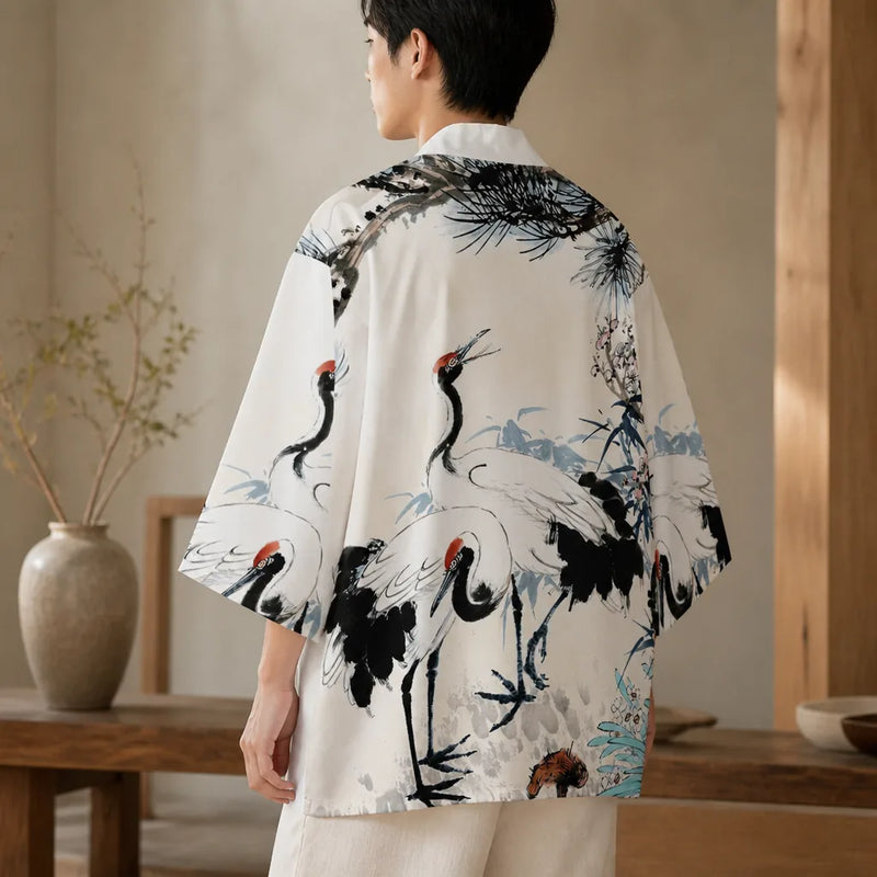 Haori Japonais Motif Grue