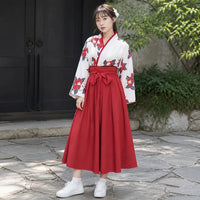 Ensemble kimono haut fleuri jupe plissée