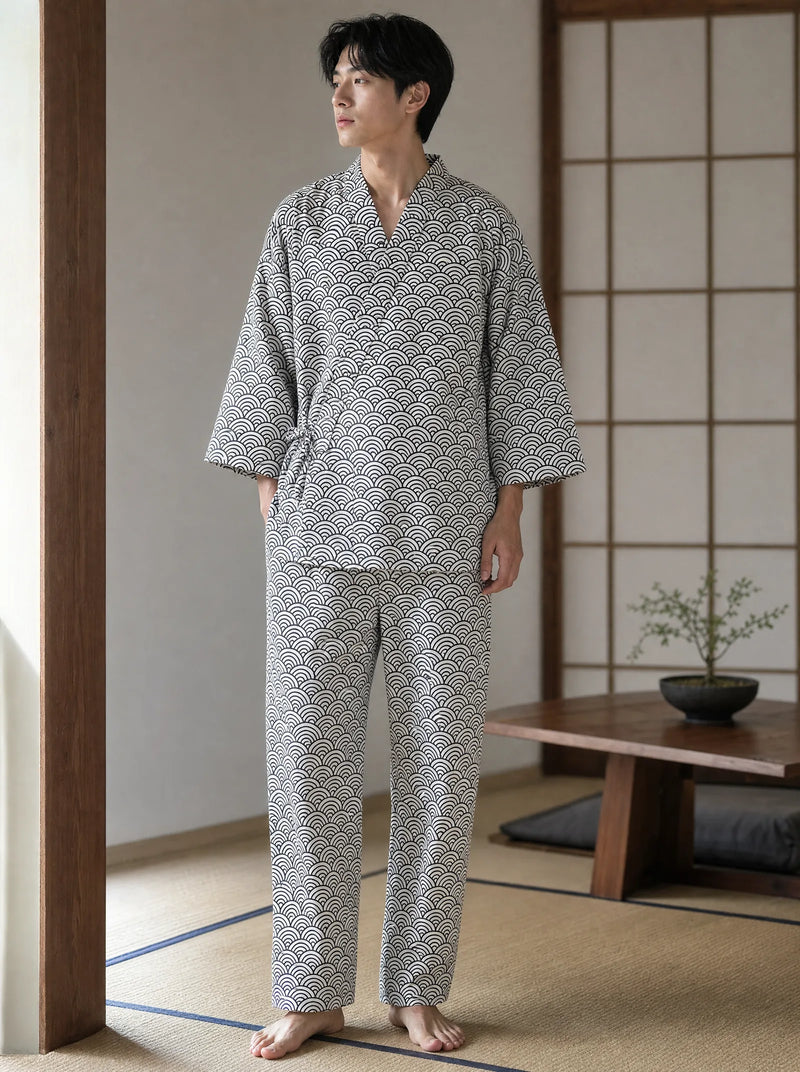 Jinbei pantalon homme motif Seigaiha