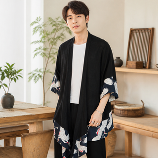 Cardigan Kimono Homme Motif Grues