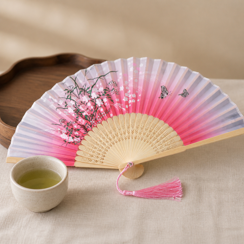 Éventail japonais motif fleurs de cerisier