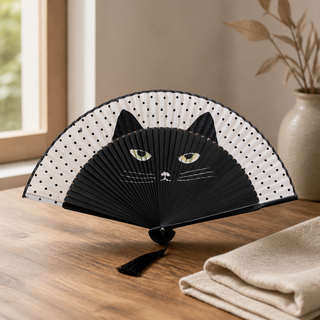 Éventail japonais motif chat