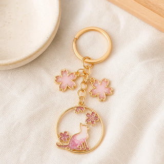 Porte-clés chat japonais fleurs de cerisier