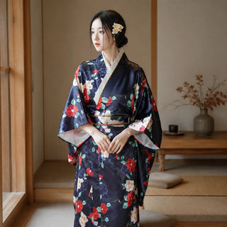Robe kimono satinée ceinture obi