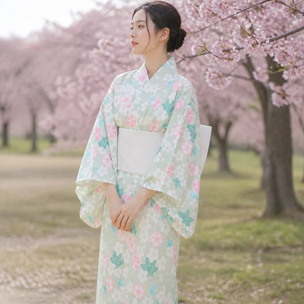 Kimono long fleuri obi large