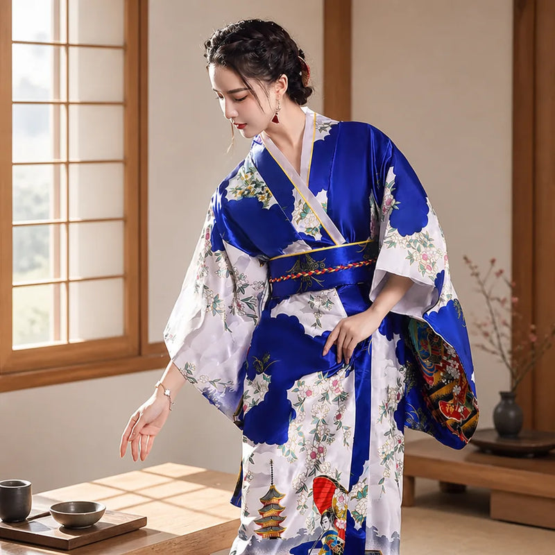 Kimono long satiné obi tressé