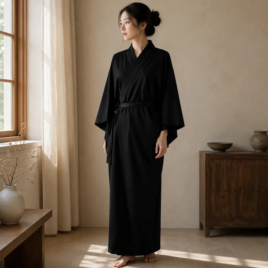 Robe kimono longue à ceinture