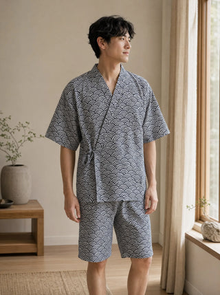 Jinbei pour homme motif japonais Seigaiha
