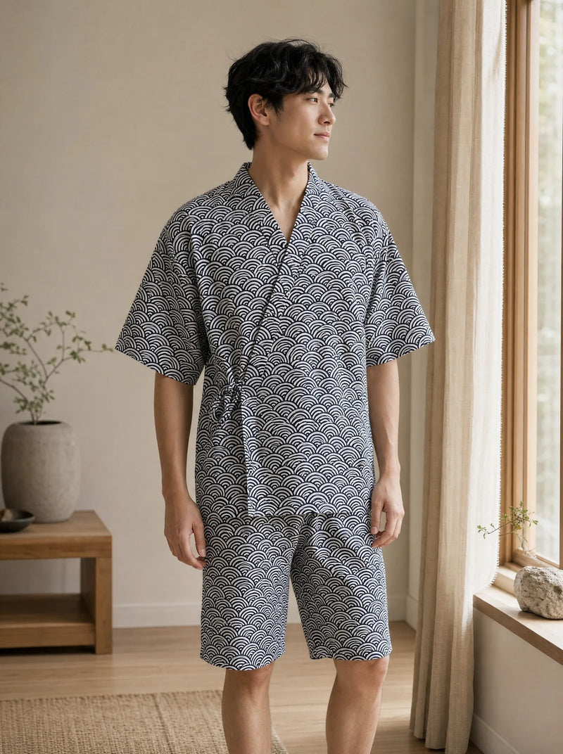 Jinbei pour homme motif japonais Seigaiha