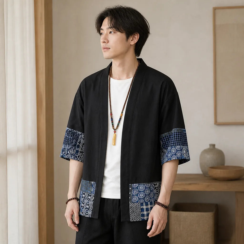Cardigan kimono homme en coton
