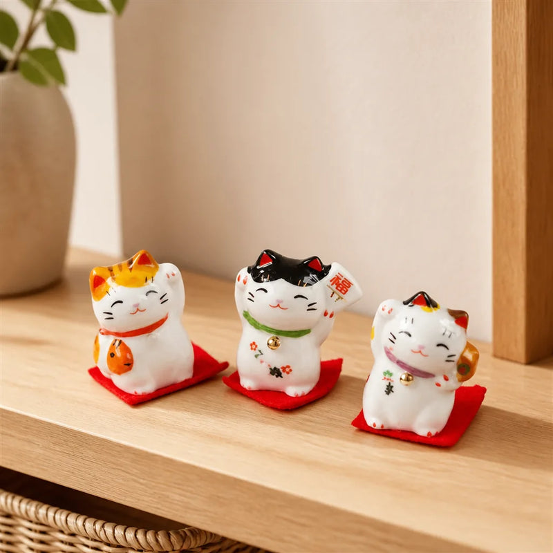 Trio maneki neko chat porte-bonheur