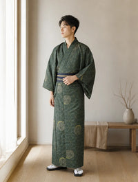 Kimono homme traditionnel vert porté