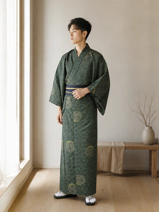 Kimono Homme Traditionnel Vert Géométrie
