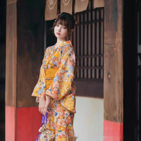 Kimono Japonais Femme Orange Floral