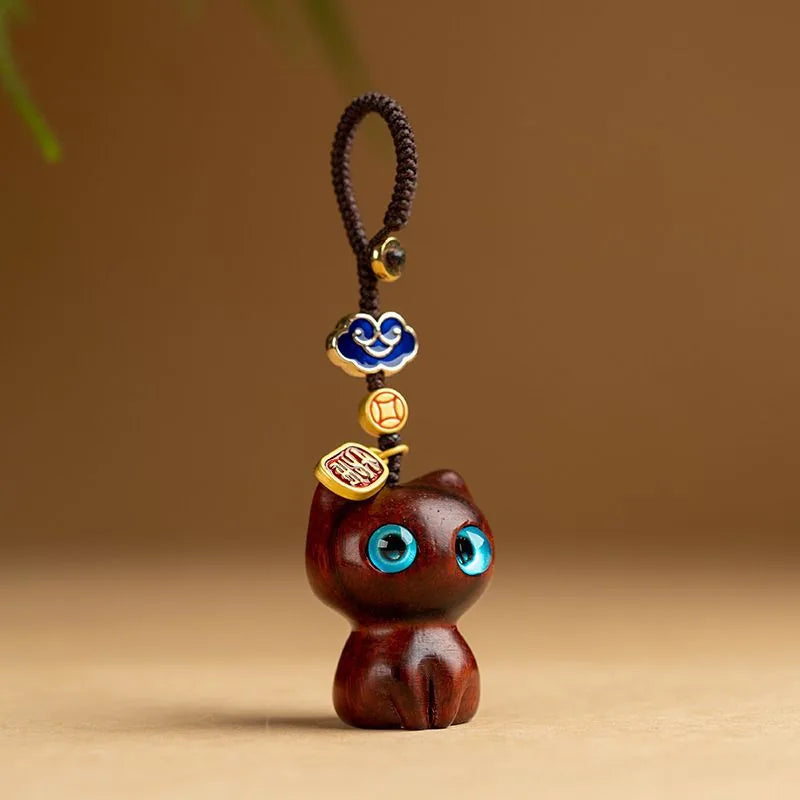 Porte-clés Japonais Chat en Bois