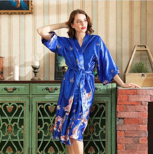 Robe Kimono Longue Satinée pour Femme