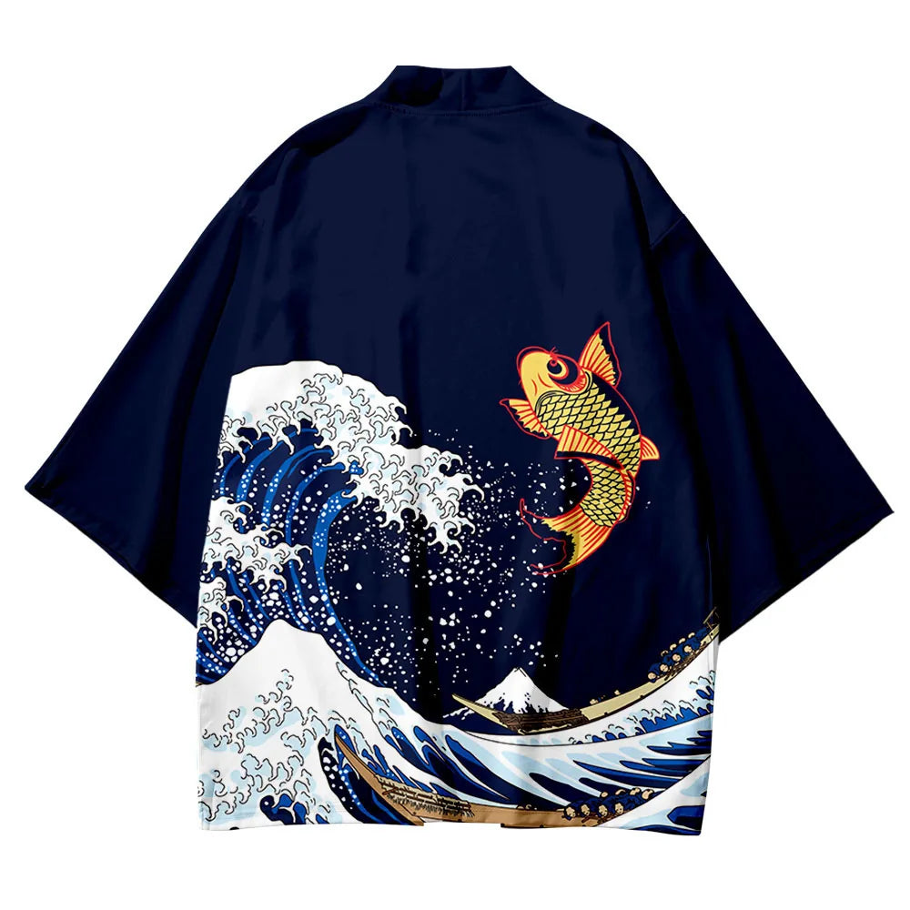 Haori japonais vague et carpe koï