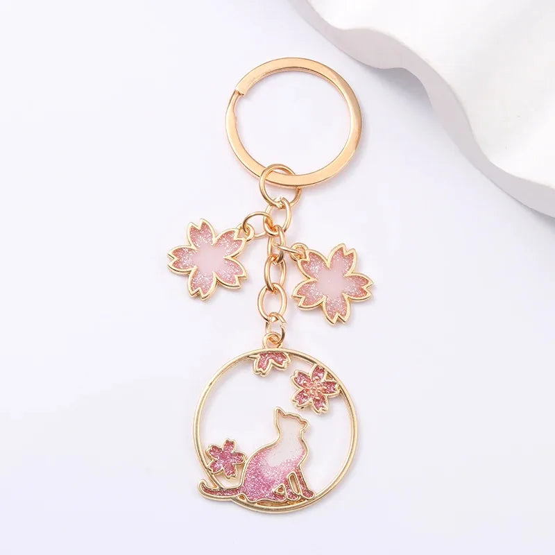 Porte-clés chat japonais fleurs de cerisier
