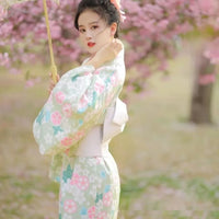 Kimono long fleuri obi large