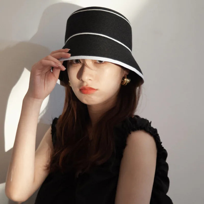 Chapeau Bucket Paille Bicolore Femme