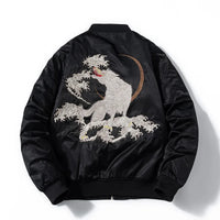 Blouson sukajan brodé loup et vagues