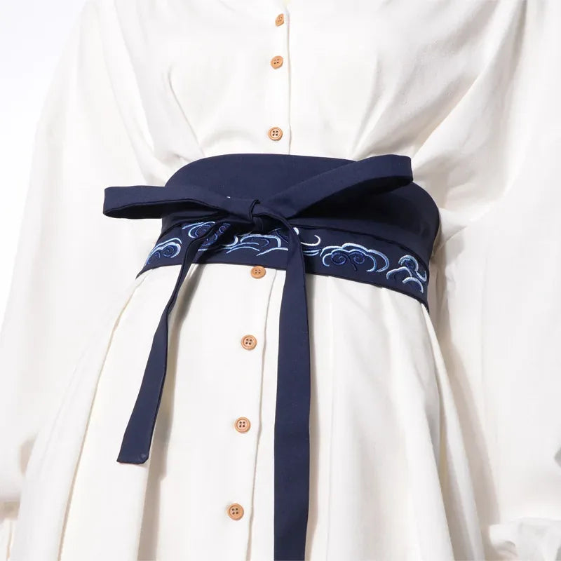 Ceinture obi japonaise brodée nuages