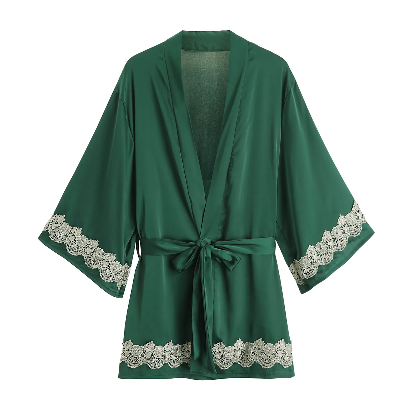 Peignoir Kimono Soyeux à Dentelles