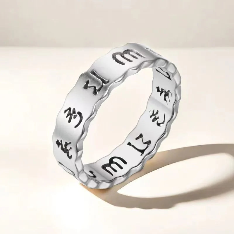 Bague mantra bouddhiste en acier