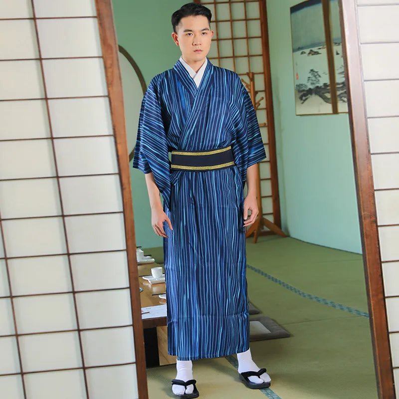 Kimono long d'intérieur homme rayé