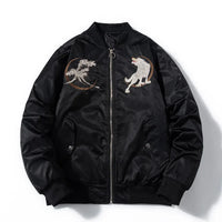 Blouson sukajan brodé loup et vagues
