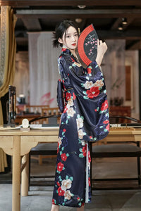 Robe kimono satinée ceinture obi