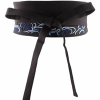 Ceinture obi japonaise brodée nuages, coloris Noir Motifs Nuages
