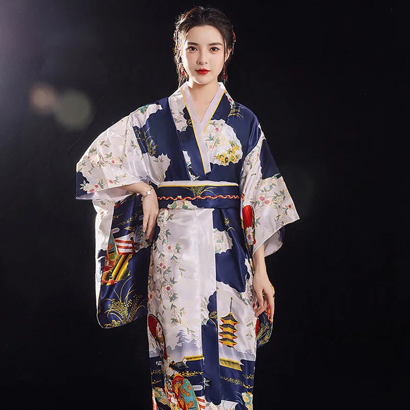 Kimono long satiné obi tressé