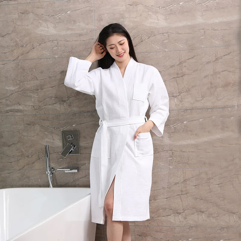 Peignoir Kimono Femme en Coton Gaufré
