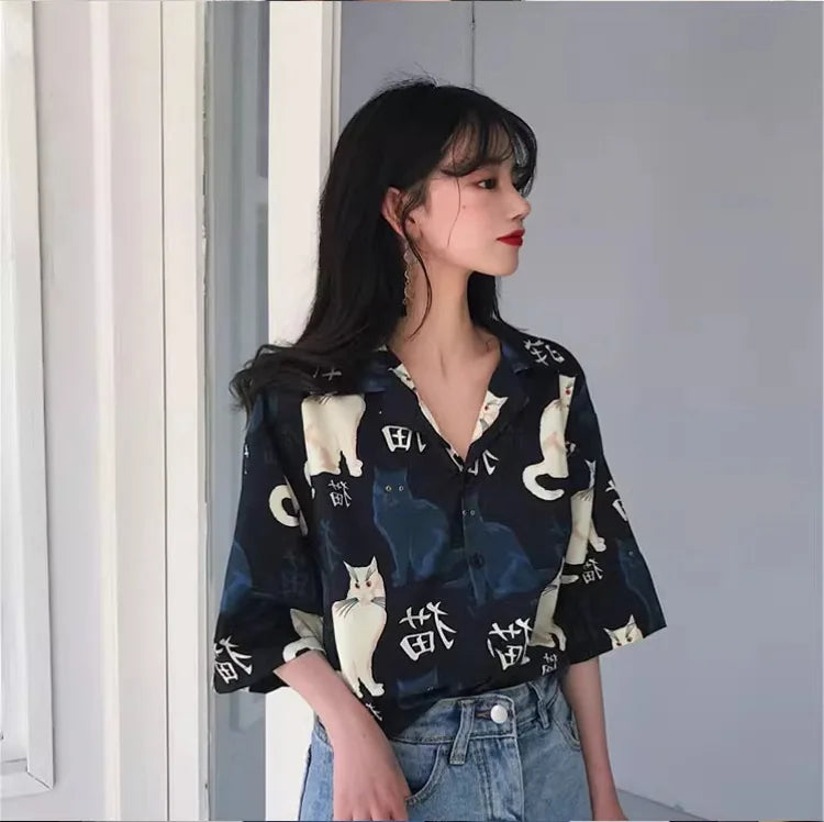 Chemisier motif chat japonais Nichino