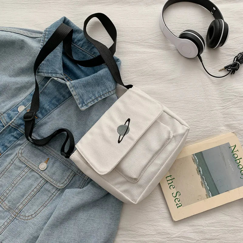 Sac bandoulière carré motif planète