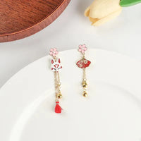 Boucles d'oreille japonaises renard et éventail