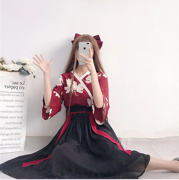 Robe Kimono Manches Larges Fleurie