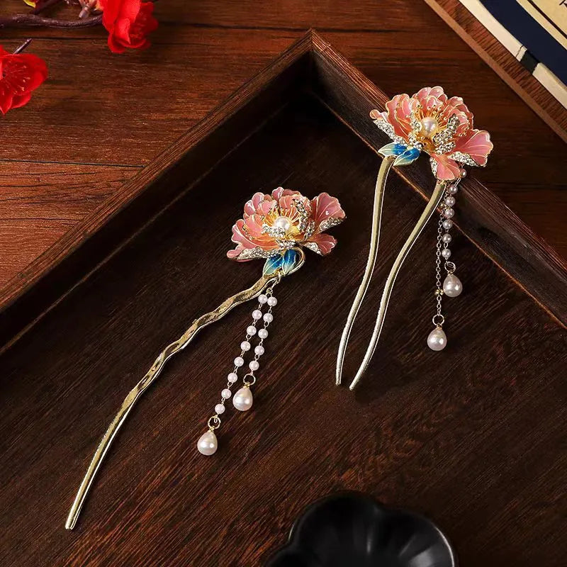 Épingle à cheveux pivoine et perles