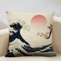 Housse de coussin tissu japonais vague